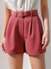 Anewsta Solid Color Belted Shorts